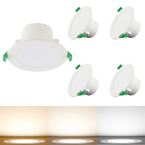 4-Pack LED Ceiling Light LED Recessed Downlight Kit 72mm Cutout IP44 Dimmable 5W Recessed Light Flush Mount Lighting with 3CCT 3000K/4000K/6000K, AUS Plug