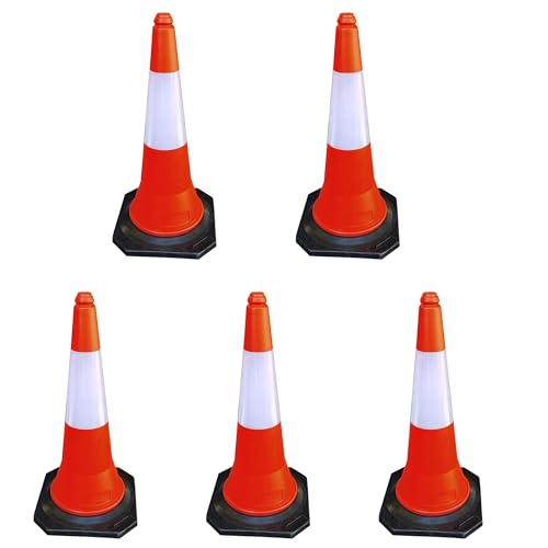 ADO - Cono naranja de señalizacion para tráfico o obras. Base de caucho y cuerpo plástico 75 cm. Reflectante (5- Conos)