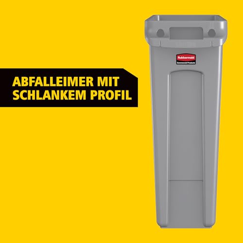 Rubbermaid Commercial Products Slim Jim Mülleimer mit Luftkanälen 60L Schwarz – Abfallbehälter für Küche, Büro & Arbeitsplatz, Kunststoff – 1955959