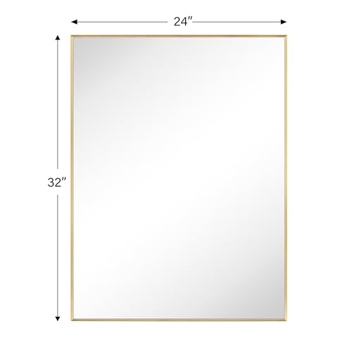 Image of TEHOME Gold Bathroom Vanity Mirror with Squared Corners, 24x32'' Brushed Brass Rectangle Stainless Steel Metal Framed Mirror for Bathroom
