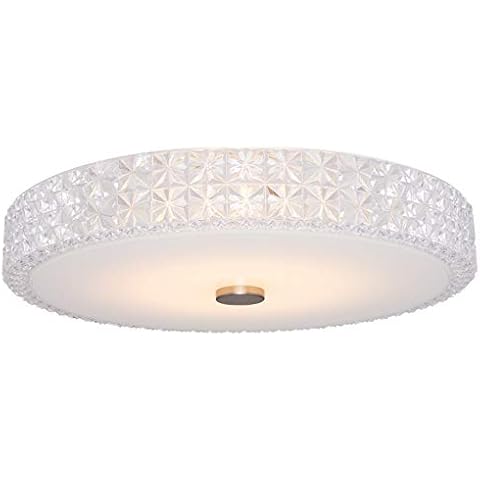 Kira Home Maxine 15" Modern Flush Mount Ceiling Light, Integrated 20W LED (120W eq.), Clear Crystal Style Shade + Round Glass Diffuser, 3000k Warm White Light, White Finish Cover