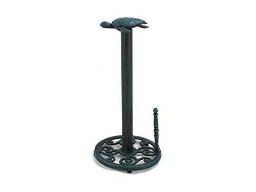 Hampton Nautical Seaworn Blue Paper Towel Holder 13"-Sea Turtle Beach Decor-Cast Iron