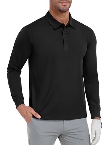 MIER Polo Shirts for Men Long Sleeve Dry Fit Golf Athletic Work Collared Shirt with UV SPF Sun Protection (Inherent UPF 50+)