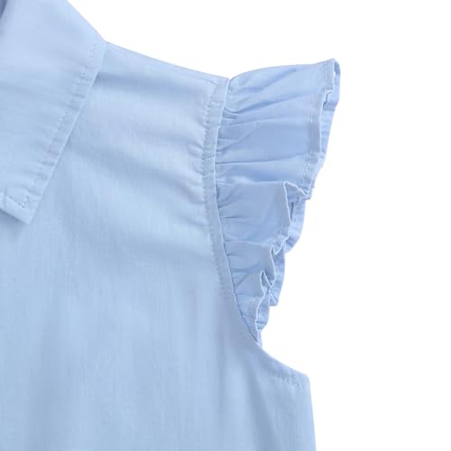 Image of Girls Sleeveless Plaid Button Down Shirt Summer Crop Tops Tie Knot Ruffle Sleeve Shirt Blouse 3-12Y