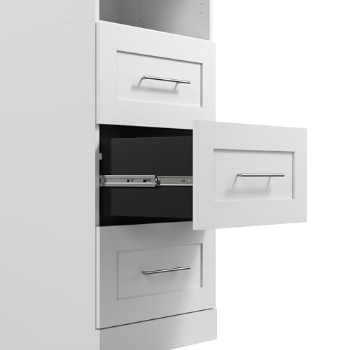 Bestar Pur Walk-in Closet Organizer with Drawers and Shelves, Wardrobe Storage Cabinet for Bedroom, Entryway, Mudroom, 83W, White - Thumbnail 6