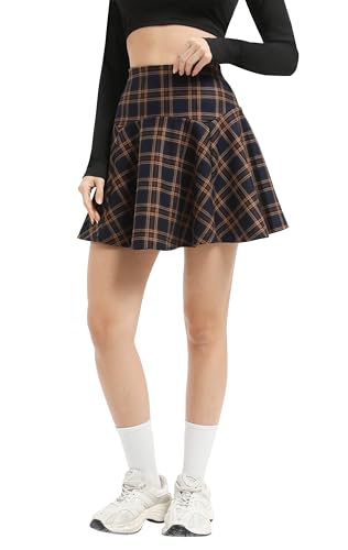 Urban CoCo Women's Vintage Elastic Waist Plaid Flared Mini Skater Skirt