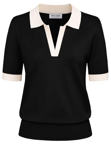 Kate Kasin Women Short Sleeve Polo Sweater Tops...