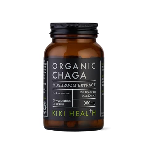 KIKI Health Premium Organic Chaga Mushroom Extract Vegetarians | Immune Support Vitality & Balance | Sourced Birch Trees & 50% Polysaccharides | Ethically Wild Harvested 60 Vegetarians Capsules
