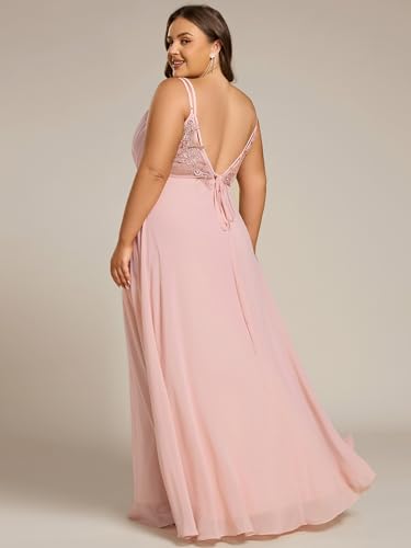 Image of Ever-Pretty Women's Pleated Backless Applique V Neck A Line Chiffon Sleeveless Plus Size Bridesmaid Dresses 01692-DA