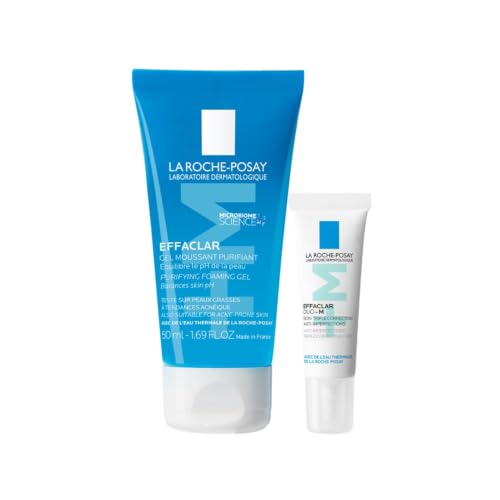 Image of La Roche-Posay Two-Step Skincare Routine for Oily and Acne-Prone Skin with Salicylic Acid: Effaclar Purifying Foam Gel Facewash and Effaclar Duo + M Moisturizer
