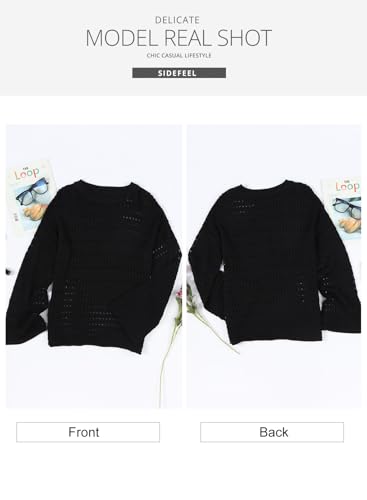 Sidefeel Womens Fall Sweaters 2025 Lightweight Casual Long Sleeve Crochet Hollow Out Knit Pullover Tops Clothing