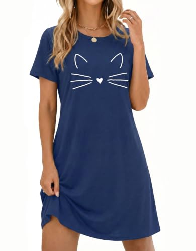 Image of Ekouaer Nightgowns for Women Short Sleeve Night Dress Printed Sleepwear