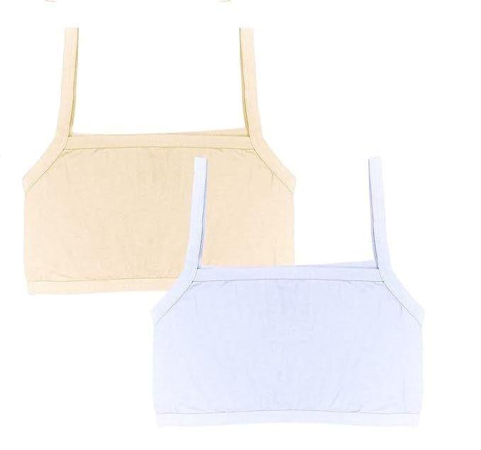 OK INTERPRISES Solid Beginner Bras for Girls/Kids Half Slip & Camisole Pack of 2 (White-Skin)