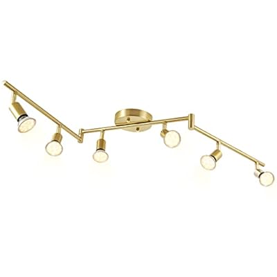 JQiRe 6-Light LED Track Lighting Kit,Gold 6 Way Ceiling Spotlight,Flexibly Rotatable Light Heads,Modern Foldable Kitchen Track Light Fixtures,for Living Room,Hallway-Included 6 LED GU10 Bulbs