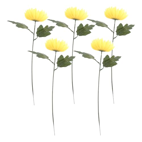 TOYZFRIENDY 5 pezzi Fiori Artificiali Crisantemo Giallo Resistenti allo Sbiadimento per Decorazioni Cimitero e Loculi Bouquet Finti Margherite Realistiche Durevoli e Riutilizzabili