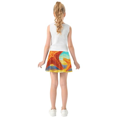 Joisal Toddler Tennis Skirts Starfish Seashells Sandy Beach Girls' Shorts Athletic Skorts Blue Pink School Skirt 4t4