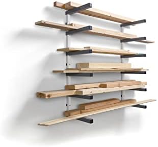 BORA Wood Organizer and Lumber Storage Metal Rack with 6-level Wall Mount - Indoor and Outdoor Use, White & Gray - PBR-0620
