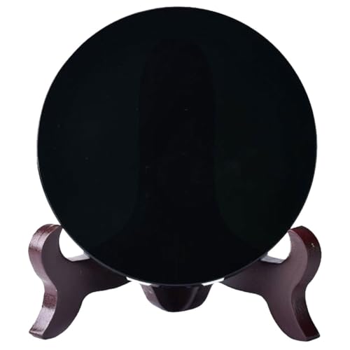 MAGICLULU 1 juego de espejo adivinatorio de obsidiana negra con soporte, decoración para el hogar, meditación y feng shui, 8 cm