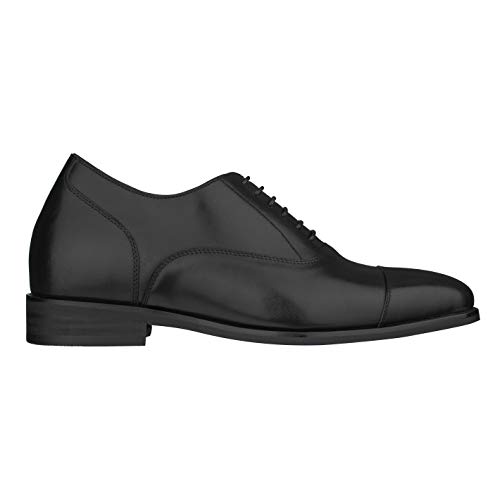 CALTO Men's Invisible Height Increasing Elevator Shoes - Black Premium Leather Lace-up Super Lightweight Formal Oxfords - 3 Inches Taller - S3032 - Size 7 D(M) US2