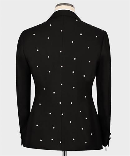 Mens 2 Pieces Suit Slim Fit Double Breasted Tuxedo Blazers Pants Outfit with Handmade Crystal Rhinestone3