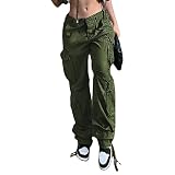 GuYongZ Women's Cargo Pants Jeans Baggy Y2K Wide Leg Straight Parachute Pants Streetwear Casual Pant