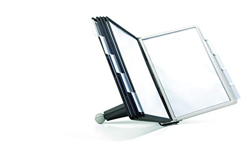 Durable 563222 Sherpa Table 10, Leggio Da Tavolo, 10 Pannelli, Formato A4, Cavalierini Rimovibili, Estendibile, Grigio/Nero