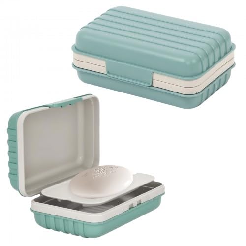 Merzio 2 Pcs Travel Soap Case with Lid, Leakproof Portable Soap Dish Box with Removable Draining Tray, Waterproof Bar Soap Holder Container for Bathroom Shower Gym Camping and Traveling