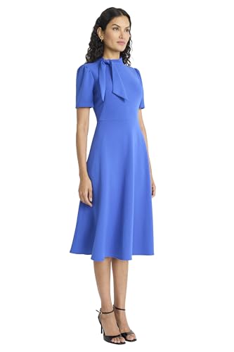 Image of Maggy London Women's Crepe Fabric Flight Attendant Bow Neck Tie Short Sleeve A-line