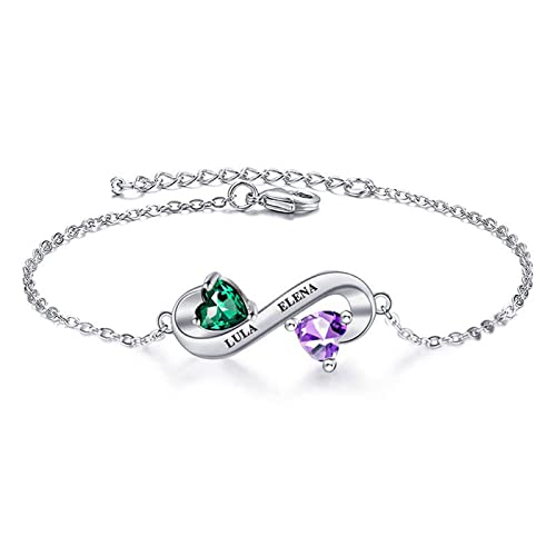 Wsx Real Gold Two Heart Birthstones Infinity Symbol Charm Bracelet For Women Engraved Jewelry Gift Idea For Mother Day Christmas #TOP11