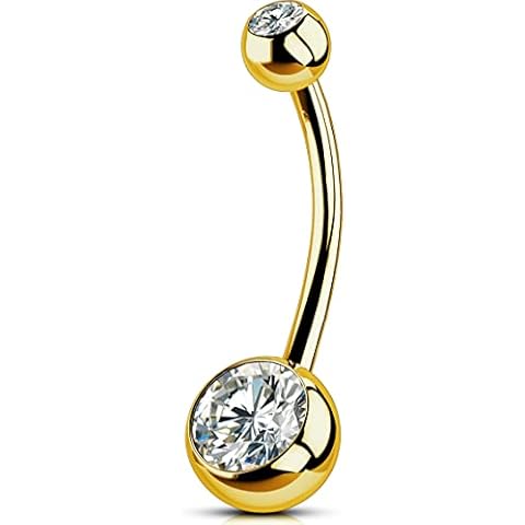 OUFER Titanium Belly Button Rings, Internally Threaded 14mm Long Belly Ring, Round CZ Navel Rings for Women Men (Gold) Cover