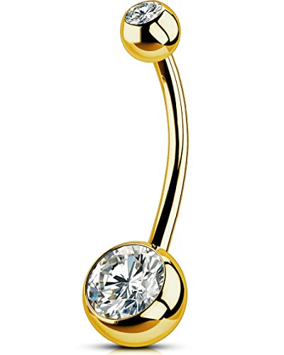 OUFER Titanium Belly Button Rings, Internally Threaded 14mm Long Belly Ring, Round CZ Navel Rings for Women Men