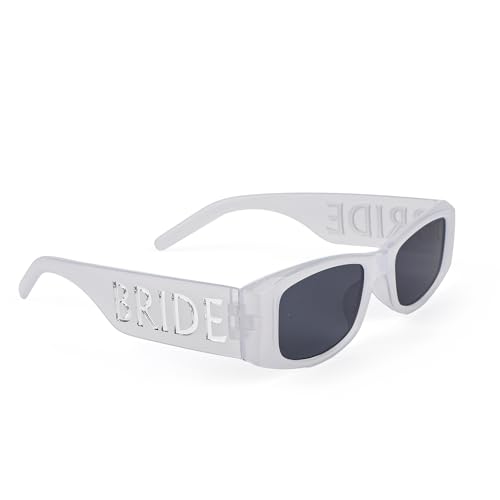 BOXOB Bride Sunglasses for Women, White Square Frame Bridal Sunglasses Bachelorette Party Accessories Bridal Shower Decor Bridesmaid Gifts Bride to Be Favors Bach Party Supplies