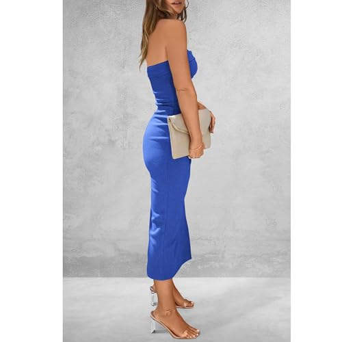 Dressnu Vestidos femininos com fenda justa, vestidos longos, bustiê lateral, rosa, P