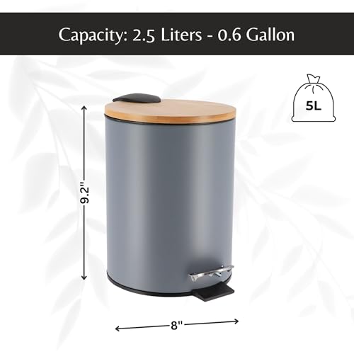 Caneca de basura gris con tapa de bambú 2.5L miniatura 5