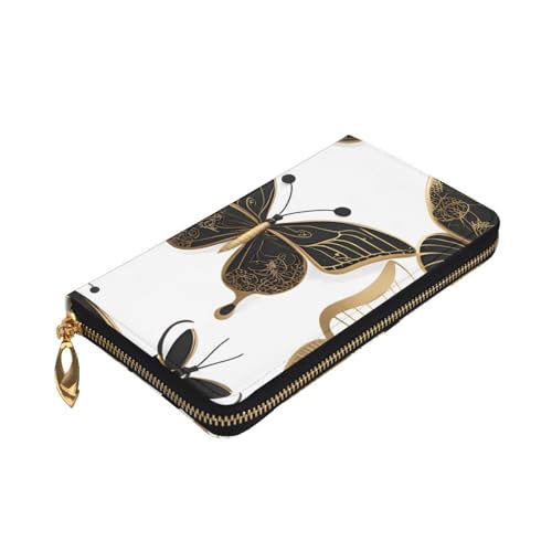 Leather Wallet - Stylish and Durable Wallet for Women with Multiple Compartments and Zipper Design Gold Butterflies Picture3