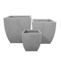 Kante 17.7", 15" and 10.6" Modern Square Natural Concrete Planters (Set of 3) Lightweight Outdoor Indoor Planter Pots with Drainage Holes for Patio, Backyard, Living Room Set of 2 Natural Concrete