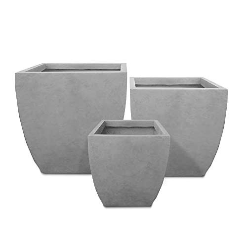 Kante 17.7", 15" and 10.6" Modern Square Natural Concrete Planters