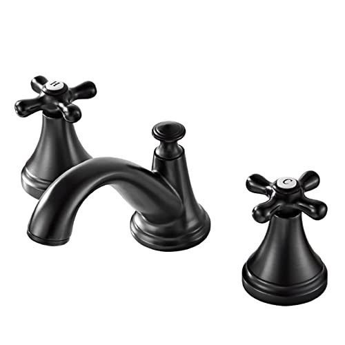 Robinet mitigeur de lavabo à 3 trous noir mat avec deux poignées eau chaude et froide