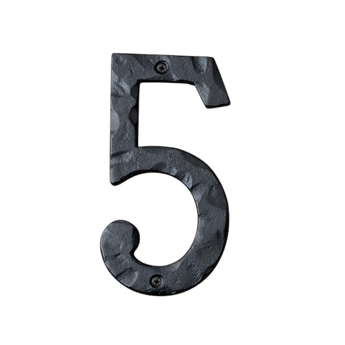 Image of NACH House Numbers for Outside, 5.5 inch Black Address Numbers for House - Number 5 - Rustic Numbers for Outside with Mounting Hardware