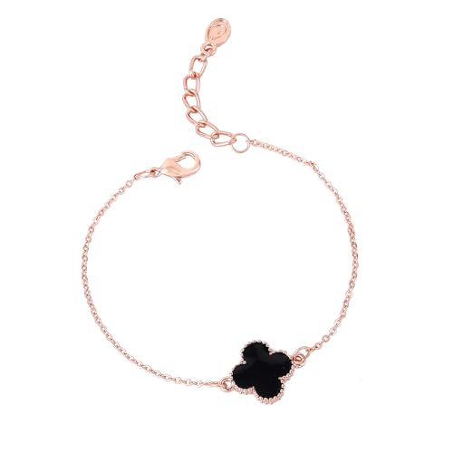Gehena by Estele Bracelet for Women Rosegold Plated Contemporary Statement Black Clover Leafy Style Floral Designer Chain Link Adjustable Charm Bracelet/Wrist Band Versatile Chic for Girls/Women (B0D76SGRFG) Amazon Price History, Amazon Price Tracker