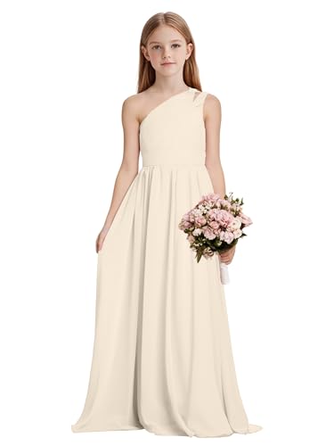 TAISHAN Junior Bridesmaid Dresses for Teen Girls - One Shoulder Girls Formal Dress, A-line Chiffon Flower Girl Dress