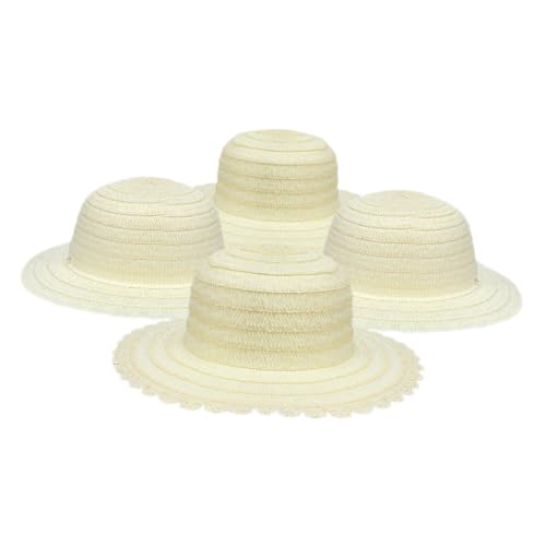 4pcs White Straw Hats: for Kids DIY Crafts Creative Painting Caps for Boys Girls Sun Protection for Summer Beach Farm Activities