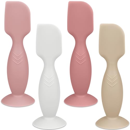 Image of Diaper Cream Applicator Set - Soft Silicone Butt Brush with Suction Base, Butt Spatula, Mini Size, 4 Piece - Newborn Essentials (White/Sand/Blush/Mauve)