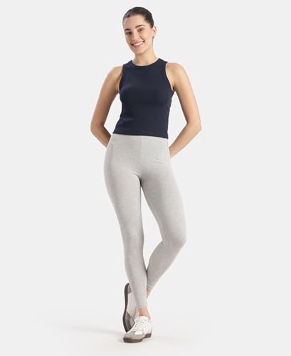 Image of Jockey AW87 Women's Super Combed Cotton Elastane Stretch High Rise Leggings with Ultrasoft Waistband