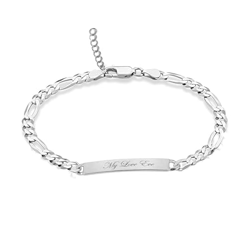 Personalized Sterling Silver ID Bracelet Custom Engraved Free - 6 or 7 inches for smaller wrists - Ships from USA2