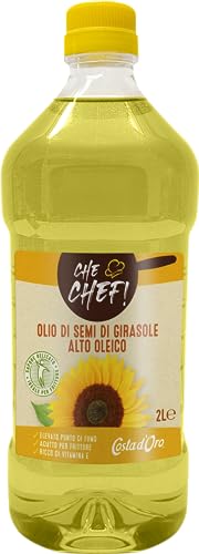 Costa d’Oro – Che Chef Girasole Alto Oleico 2L. Dall’unione dei migliori semi di girasole ad alto oleico si ottiene un olio versatile, adatto anche per più cicli di utilizzo. Bottiglia PET 2L.