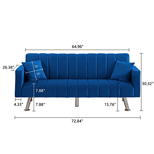Awqm Sofa Bed, Upholstered Convertible Sofa Bed With 2 Pillows, Modern Velvet Sleeper Sofa Couch With Wooden Frame And Metal Legs, Small Couch For Living Room Bedroom Office (Blue) #TOP7