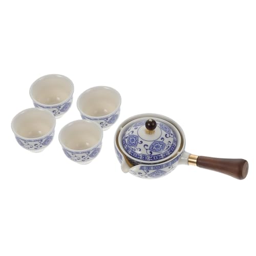 Zerodeko 1 Juego tetera con mango lateral té servicio platillo batidor infusor te infusionador de te filtros de te tea set kit de te vitrocerámica tetera de ceramica tetera de mano Blue