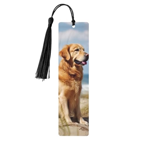 ゴールデンレトリバー しおり タッセル付き 女性用 男性用 ハンドメイド ブックマーク ブック愛好家 読書ページ マーカー 木製タグ オーナメント 誕生日 教師 ギフト