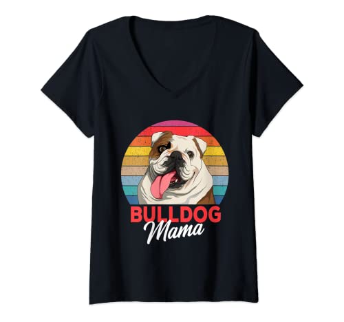 Mujer Bulldog Inglés Mama Mom Mujeres Camiseta Cuello V